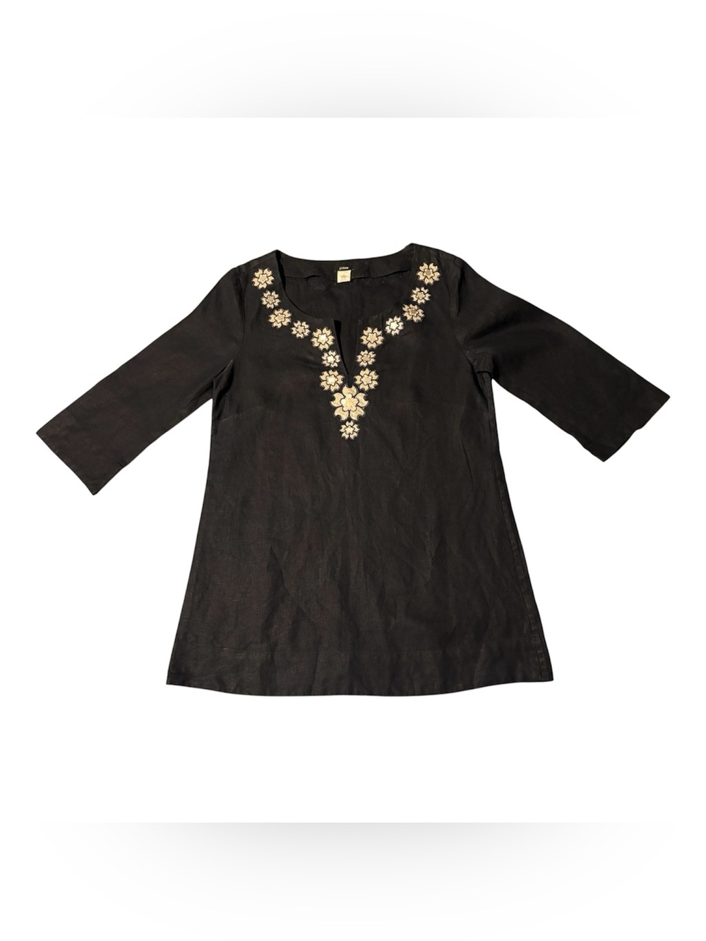 J. Crew Black Linen Tunic with white flowers size 8 100% linen